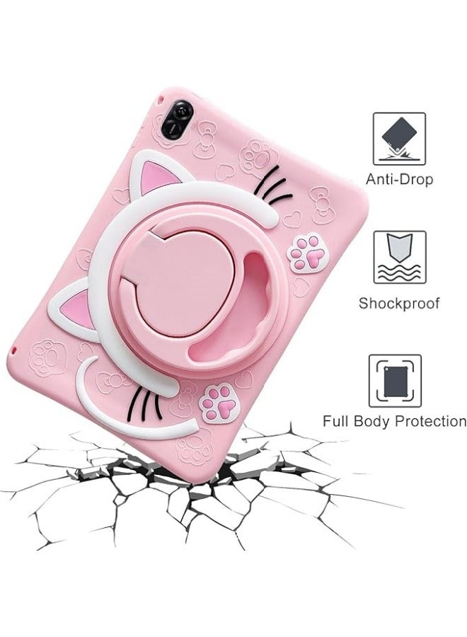 Honor Pad X9 Tablet 2023 Cover Cute Cat Kids Case with 360° Rotating Handle Kickstand Shockproof Rugged Heavy Duty Kids Tablet Cover - Image 4